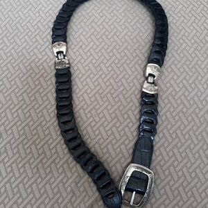 Brighton Black Leather Belt with Intricate Silver Accents